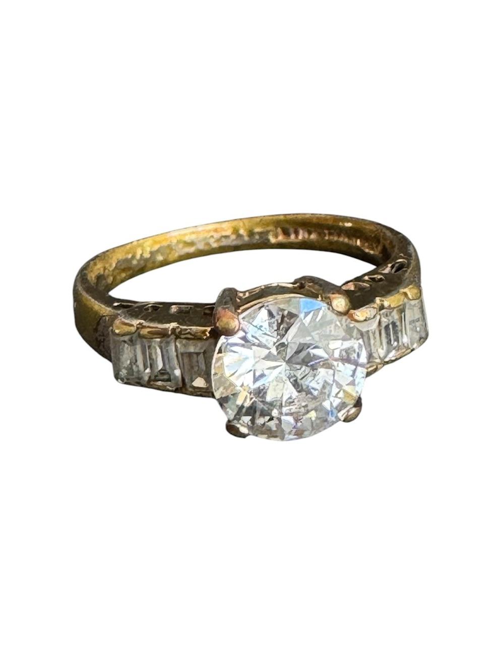 Vintage 18K GE Cocktail Ring CZ Cubic Zirconia Engagement Size 8.25